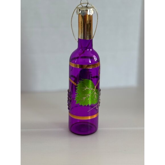 Decorative Purple Glass Miniature Bottle With Gold Leaf & Grape Design - Picture 2 of 3